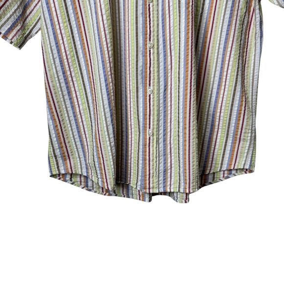 Vintage Lands End Mens XL 17-17.5 Colorful Striped Seersucker Button Down Shirt - Picture 3 of 9
